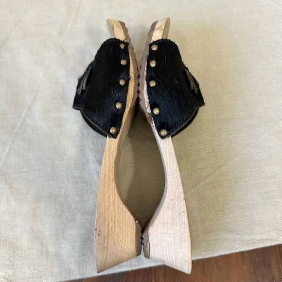 BOSABO Studded Wooden Slide Sandals in Black Calfhair Leather FRANCE MADE - Picture 6 of 12